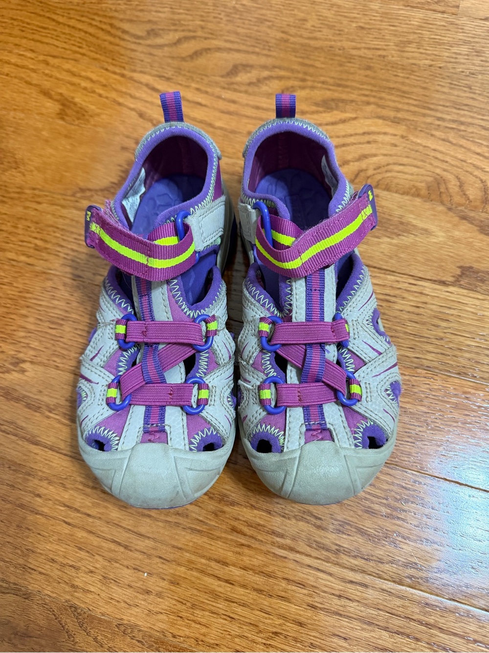 Purple and Grey Kids Closed-Toe Sandals with Neon Accent